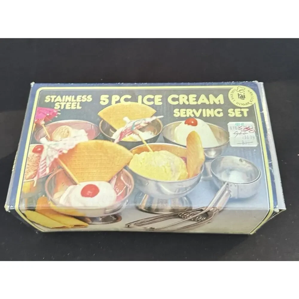 New VTG MidCentury Retro 5pc Ice Cream Stainless Steel Serving Set Nostalgia